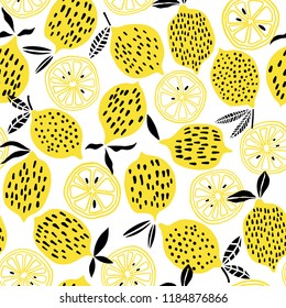 Lemon seamless pattern vector cute citrus background