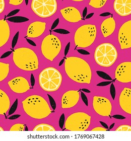 Lemon seamless pattern vector illustration. Fresh summer design
