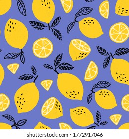 Lemon seamless pattern vector illustration. Fresh summer design