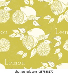 Lemon seamless pattern. Vector illustration. Retro fruit design. Vector old paper texture background.