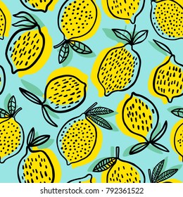 Lemon Seamless Pattern Vector Illustration. Summer Design