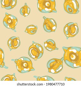 Lemon Seamless Pattern. Vector Summer Citrus Print. Psychedelic Citron Motif.  Modern Hand Drawn Background. Yellow Gold Simple Marker Lime. Botanical Illustration.