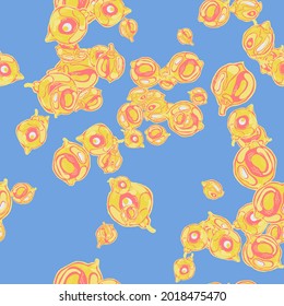 Lemon Seamless Pattern. Vector Summer Citrus Print. Psychedelic Citron Motif. Simple Marker Lime. Botanical Illustration.  Modern Hand Drawn Background. Yellow Gold