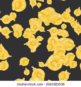 Lemon Seamless Pattern. Vector Summer Citrus Print.  Modern Hand Drawn Background. Simple Marker Lime. Botanical Illustration. Psychedelic Citron Motif. Yellow Gold