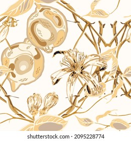 Lemon Seamless Pattern. Vector Summer Citrus Print. Yellow Gold Psychedelic Citron Motif.  Modern Hand Drawn Background. Simple Marker Lime. Botanical Illustration.