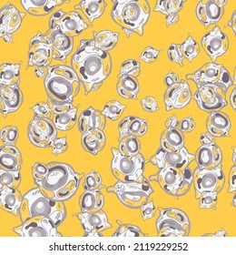 Lemon Seamless Pattern. Vector Summer Citrus Print.  Modern Hand Drawn Background. Simple Marker Lime. Botanical Illustration. Illuminating Yellow and Ultimate Gray Psychedelic Citron Motif.