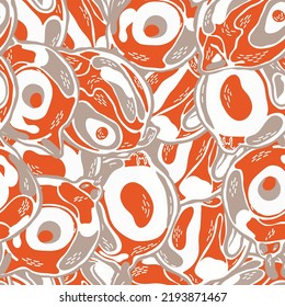 Lemon Seamless Pattern. Vector Summer Citrus Print. Psychedelic Citron Motif.  Modern Hand Drawn Background. Red and Grey Simple Marker Lime. Botanical Illustration.