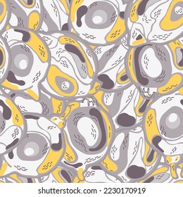 Lemon Seamless Pattern. Vector Summer Citrus Print. Illuminating Yellow and Ultimate Gray Psychedelic Citron Motif.  Modern Hand Drawn Background. Simple Marker Lime. Botanical Illustration.