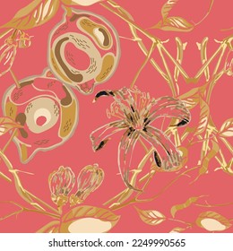 Lemon Seamless Pattern. Vector Summer Citrus Print. Psychedelic Citron Motif.  Modern Hand Drawn Background. Simple Marker Lime. Botanical Illustration. Marigold Yellow and Red