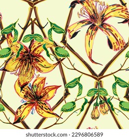 Lemon Seamless Pattern. Vector Summer Citrus Print. Green, Red and Yellow Psychedelic Citron Motif.  Modern Hand Drawn Background. Simple Marker Lime. Botanical Illustration.