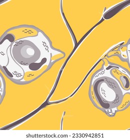 Lemon Seamless Pattern. Vector Summer Citrus Print. Simple Marker Lime. Botanical Illustration. Illuminating Yellow and Ultimate Gray Psychedelic Citron Motif.  Modern Hand Drawn Background.