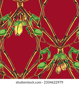 Lemon Seamless Pattern. Vector Summer Citrus Print. Green, Red and Yellow Simple Marker Lime. Botanical Illustration.  Modern Hand Drawn Background. Psychedelic Citron Motif.