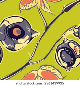 Lemon Seamless Pattern. Vector Summer Citrus Print. Simple Marker Lime. Botanical Illustration. Psychedelic Citron Motif.  Modern Hand Drawn Background. Green and Grey