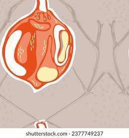 Lemon Seamless Pattern. Vector Summer Citrus Print. Psychedelic Citron Motif.  Modern Hand Drawn Background. Simple Marker Lime. Botanical Illustration. Red and Grey