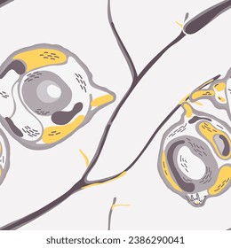 Lemon Seamless Pattern. Vector Summer Citrus Print.  Modern Hand Drawn Background. Illuminating Yellow and Ultimate Gray Psychedelic Citron Motif. Simple Marker Lime. Botanical Illustration.