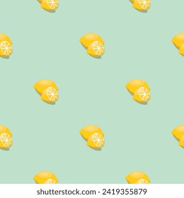 Lemon seamless pattern. Vegan organic eco fruit background. vector illustration.