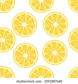 Lemon seamless pattern. White background for menu, catalog, restaurant, cartoon, game, kitchen, textile, decor. Vector illustration.