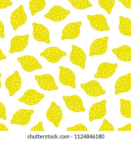 Lemon seamless pattern at white background, hand drawn doodle lemons made in vector