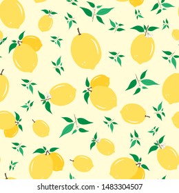 Lemon seamless pattern with white background. Vector illustration