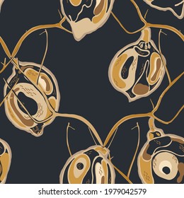 Lemon Seamless Pattern. Yellow Gold  Modern Hand Drawn Background. Psychedelic Citron Motif. Simple Marker Lime. Botanical Illustration. Vector Summer Citrus Print.