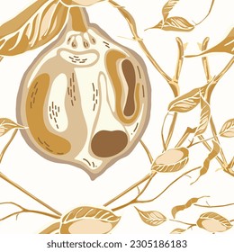 Lemon Seamless Pattern. Yellow Gold Psychedelic Citron Motif. Vector Summer Citrus Print.  Modern Hand Drawn Background. Simple Marker Lime. Botanical Illustration.