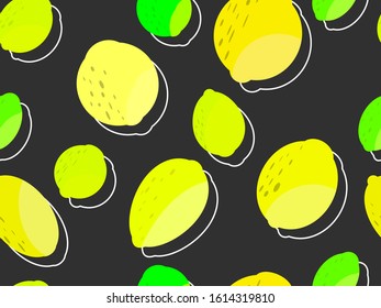 Lemon seamless pattern. Yellow and green lemons and lime. Background for brochures, promotional material and wallpaper. Vector illustration