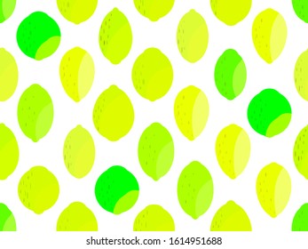 Lemon seamless pattern. Yellow and green lemons and lime. Background for brochures, promotional material and wallpaper. Vector illustration