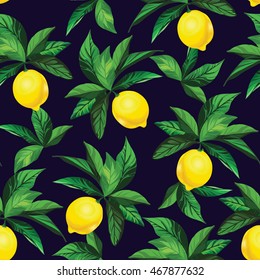 Lemon seamless pattern.Hand drawn vector illustration.Fruit background for web, textile, print, wallpaper, menu, pack design. ESP 10.