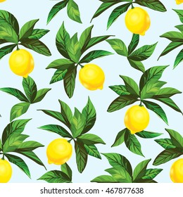 Lemon seamless pattern.Hand drawn vector illustration.Fruit background for web, textile, print, wallpaper, menu, pack design. ESP 10.