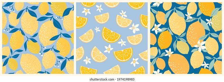 Lemon seamless patterns collection with three different design