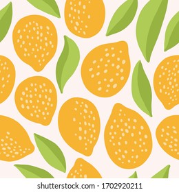 Lemon seamless vector pattern. Flat repeat background with tropical fruit