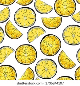 Lemon seamless vector pattern. Summer digital illustration.Botanical print.