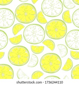 Lemon seamless vector pattern. Summer digital illustration.Botanical print.