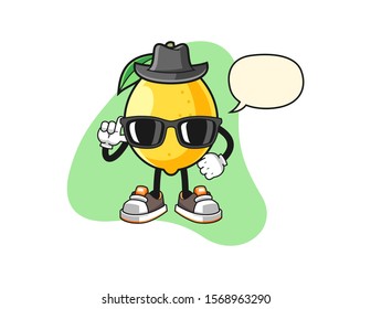 Lemon secret agent with speech bubble cartoon. Mascot Character vector.