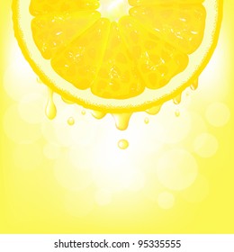 Lemon Segment With Juice And Bokeh, Vector Background