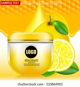 Lemon Serum and Background Concept Skin Care Cosmetic.collagen concept.