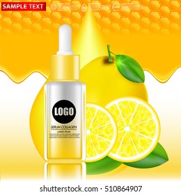 Lemon Serum and Background Concept Skin Care Cosmetic.collagen concept.