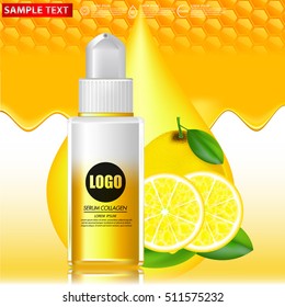 Lemon Serum and Background Concept Skin Care Cosmetic.collagen concept.