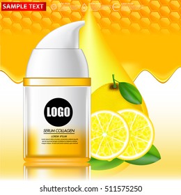 Lemon Serum and Background Concept Skin Care Cosmetic.collagen concept.