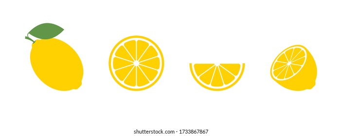 Lemon set flat icon on white background. Isolated vector illustration