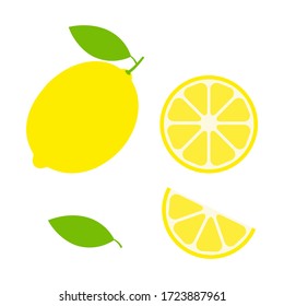Lemon set icon vector illustration isolated on white. Fruit citrus with pieces or slices. 