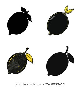 Zitronensatz Vektor Silhouette Symbole mit schwarz-weißem Design auf weißem Hintergrund