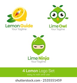 Conjunto de Modelos de Logotipo em Forma de Limão. Bom para negócios, agência, comunidade e organização