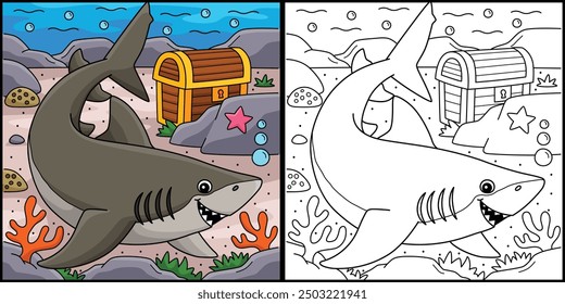 Lemon Shark Coloring Page Colored Illustration