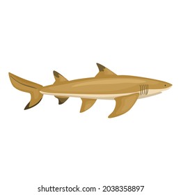 Lemon shark isolated on white background. Cartoon character of ocean for children. Simple print with marine mammal. Design for any purposes. Vector illustration.