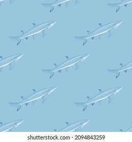 Lemon shark seamless pattern in scandinavian style. Marine animals background. Vector illustration for children funny textile prints, fabric, banners, backdrops and wallpapers.