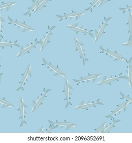 Lemon shark seamless pattern in scandinavian style. Marine animals background. Vector illustration for children funny textile prints, fabric, banners, backdrops and wallpapers.