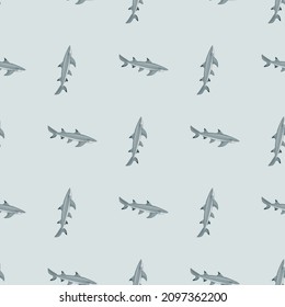 Lemon shark seamless pattern in scandinavian style. Marine animals background. Vector illustration for children funny textile prints, fabric, banners, backdrops and wallpapers.