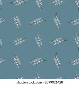 Lemon shark seamless pattern in scandinavian style. Marine animals background. Vector illustration for children funny textile prints, fabric, banners, backdrops and wallpapers.