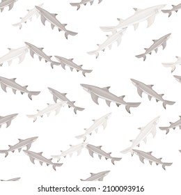 Lemon shark seamless pattern in scandinavian style. Marine animals background. Vector illustration for children funny textile prints, fabric, banners, backdrops and wallpapers.